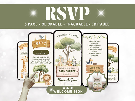 Wild One Safari Baby Shower Digital Invitation + RSVP Tracking