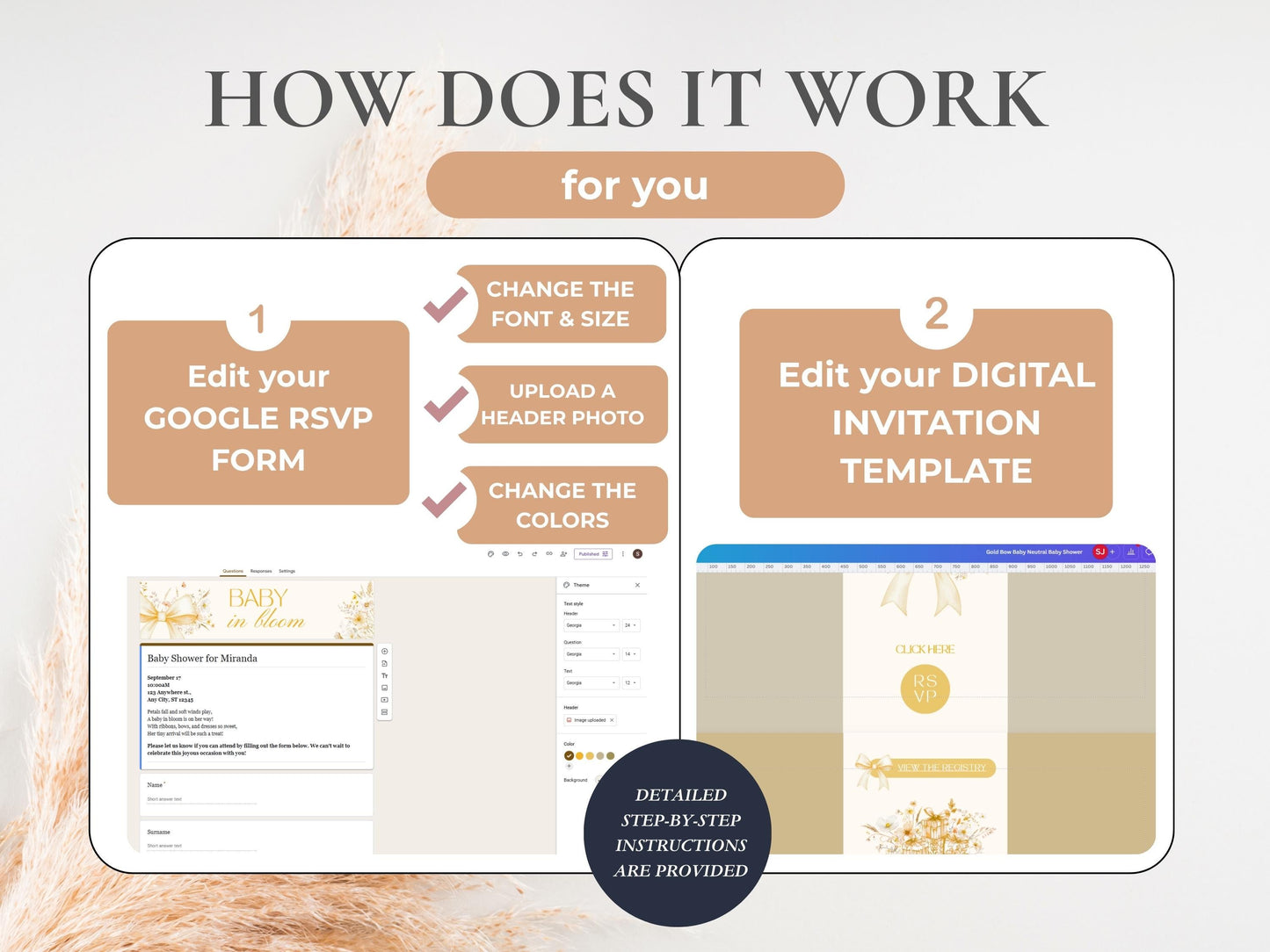 Gold Bow Gender Neutral Baby Shower Digital Invitation + RSVP Tracker