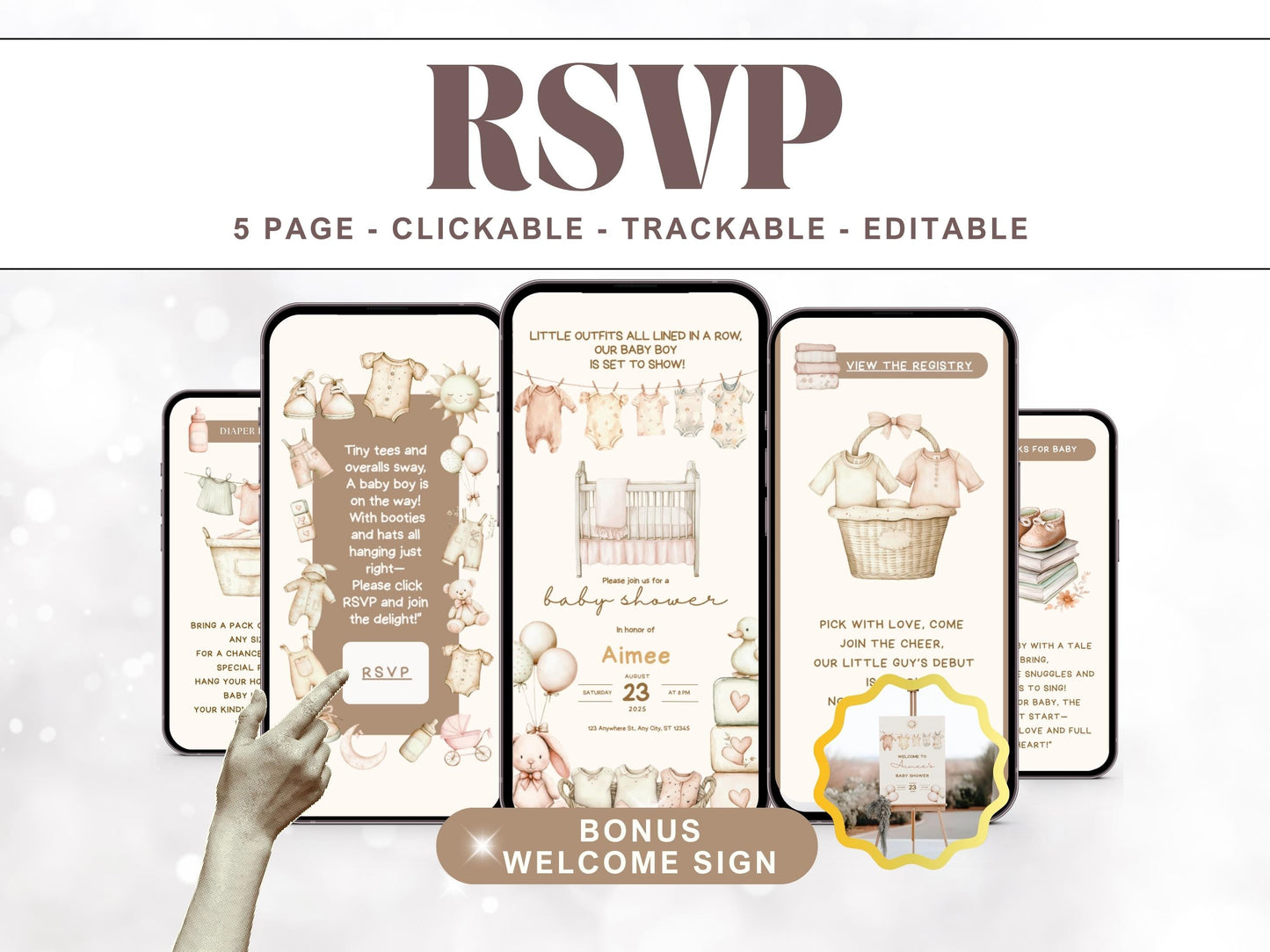 Unisex Baby Shower Digital Invitation Bundle + RSVP Tracker