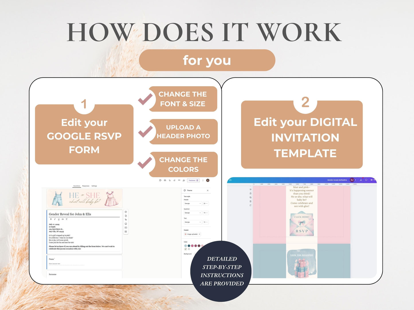 Boho Gender Reveal Digital Invitation + RSVP Tracker