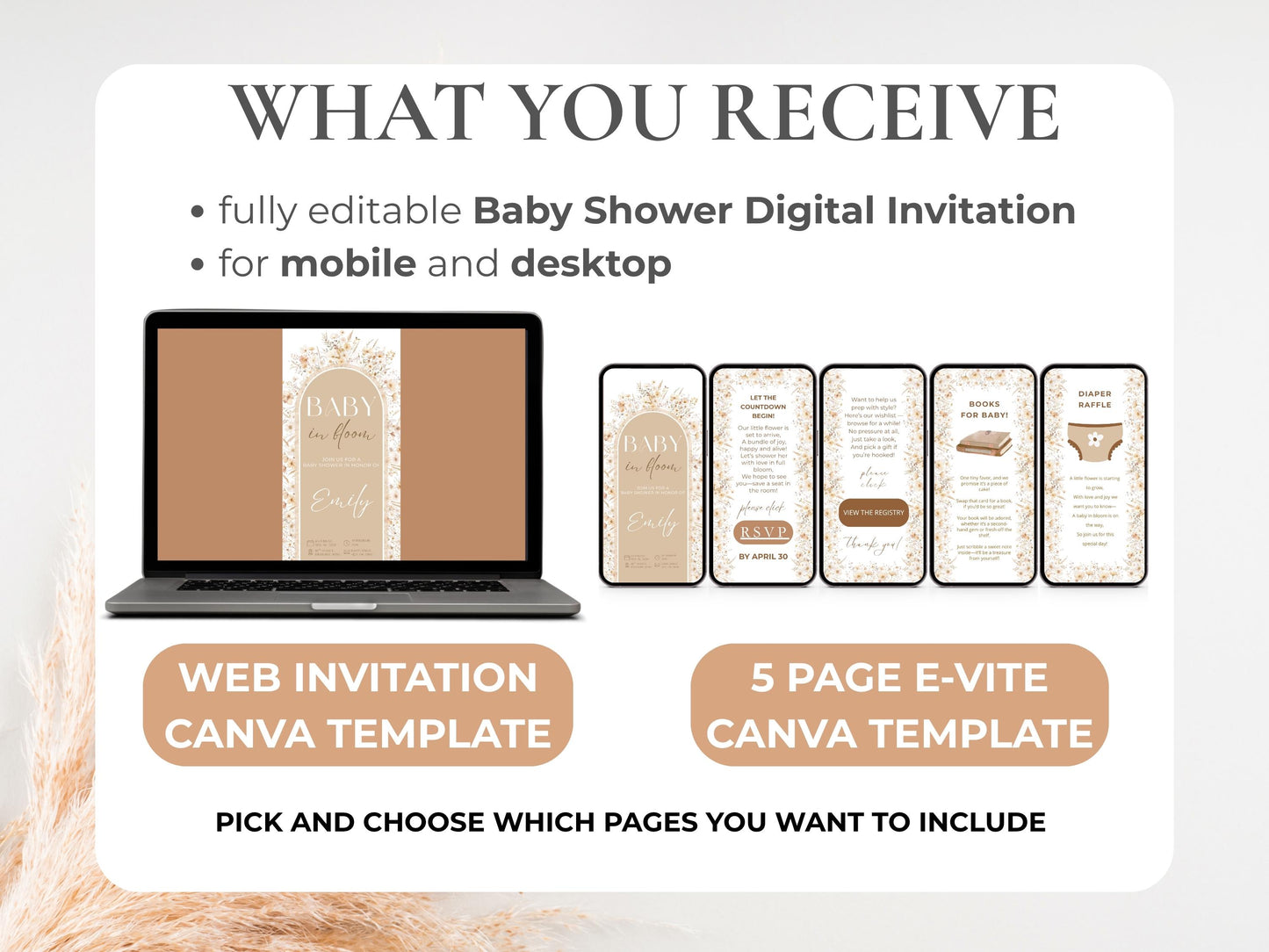 Baby in Bloom Gender Neutral Baby Shower Invitation + RSVP Tracker