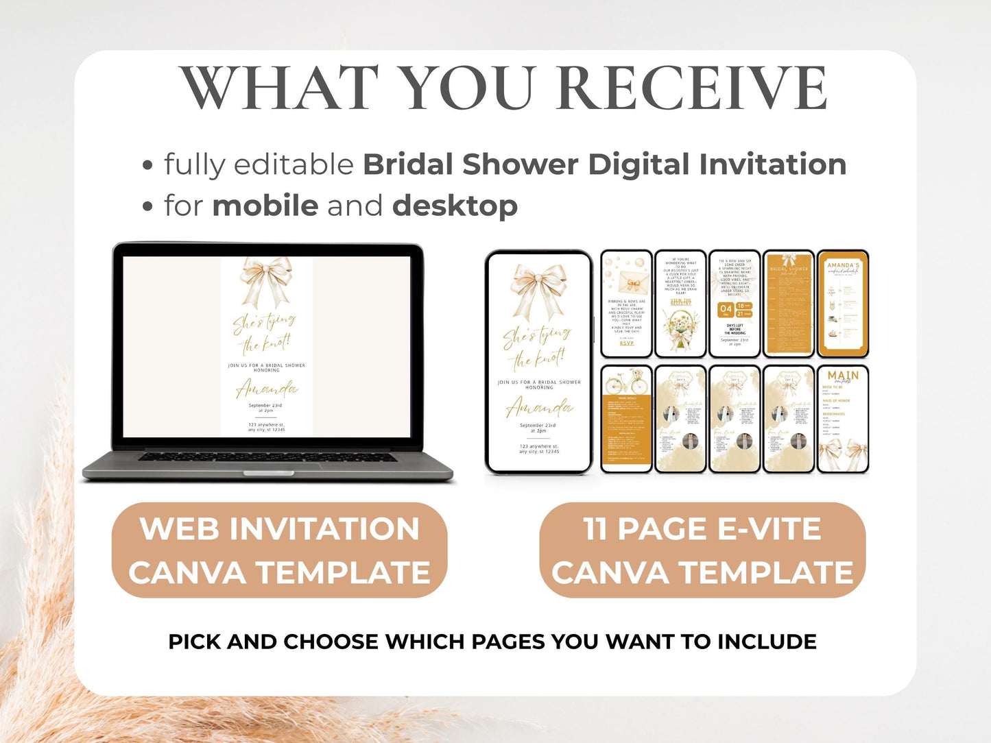 Gold Bow Bridal Shower Invitation