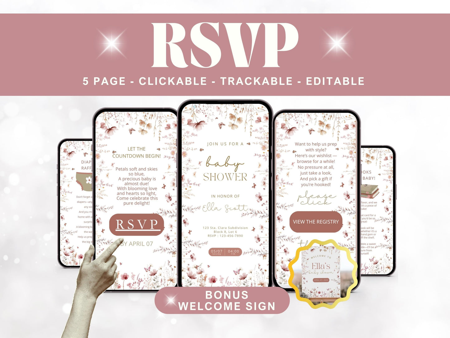 Dusty Pink Wildflower Baby in Bloom - Online trackable RSVP