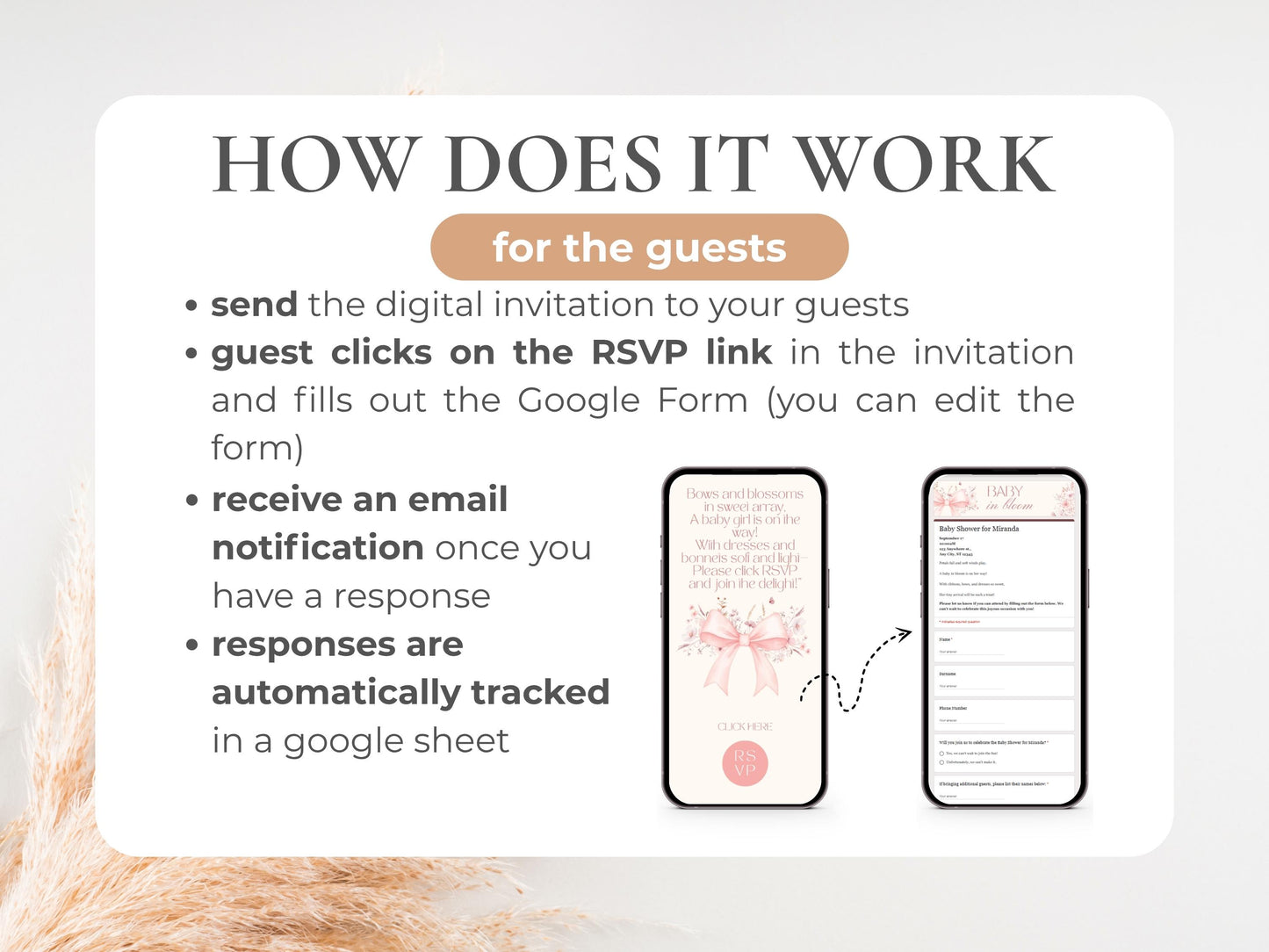 Pink Bow Baby Shower Digital Invitation + RSVP Tracker