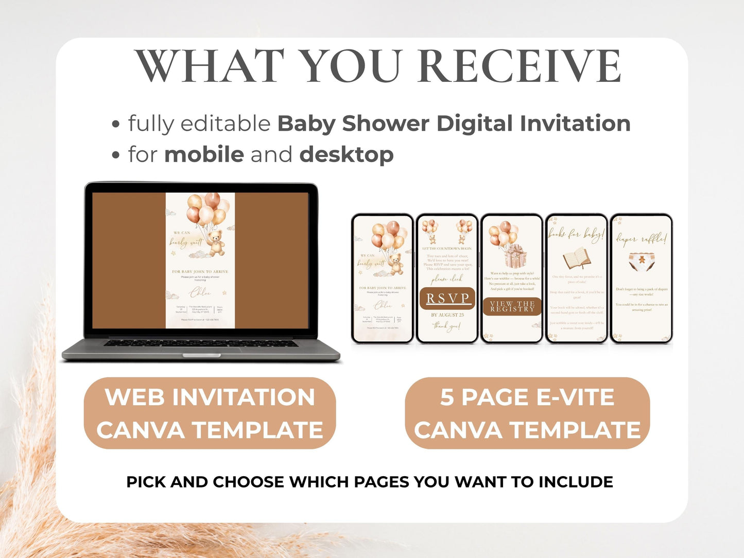 Gender Neutral Baby Shower Invitation – Digital Bear Baby Shower Invite with Online RSVP & Registry