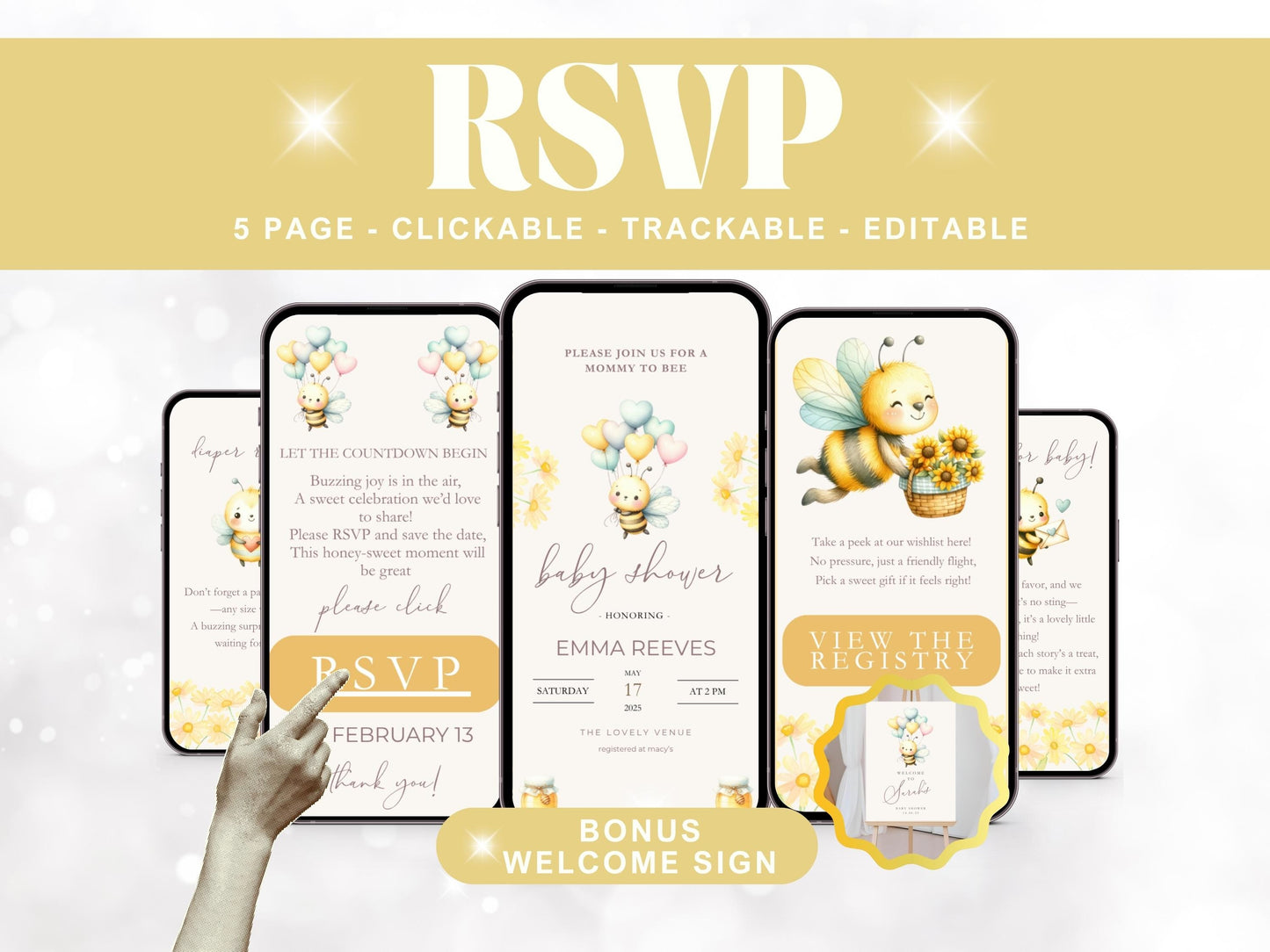 Mommy to Bee Baby Shower Invitation – Digital Invite with Online RSVP